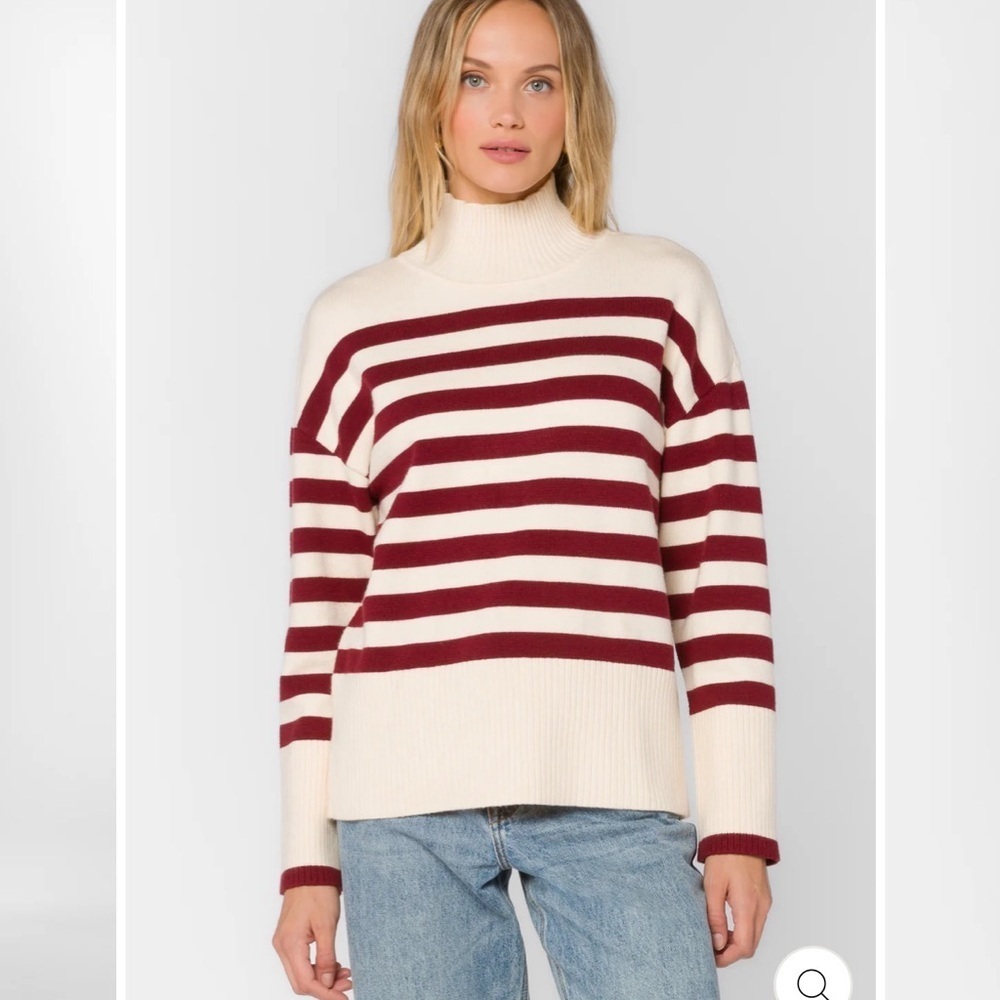 Velvet Heart Cream and Pink Striped Turtleneck Sweater